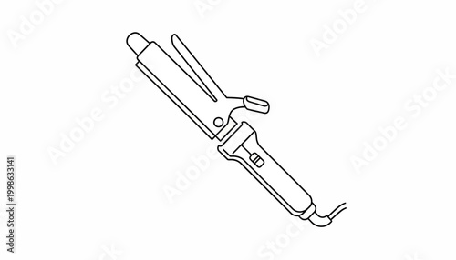 Hair straightener, hair styling tool, flat iron, curling tongs, black and white illustration