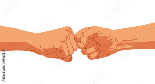 Fist Bump, Handshake, Two Hands Clasping, Orange Vector Illustration, Greeting Gesture, Partnership Symbol