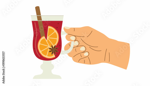 Warm mulled wine, holiday drink, winter cocktail, festive beverage, hand holding glass