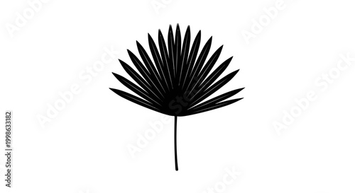Black palm leaf, tropical icon, vector silhouette, minimalist design element, palm tree symbol