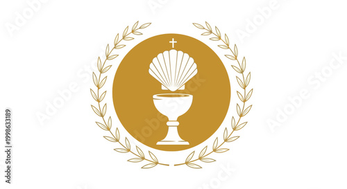 Eucharistic symbol, Christian crest, gold laurel wreath, sacred chalice vector