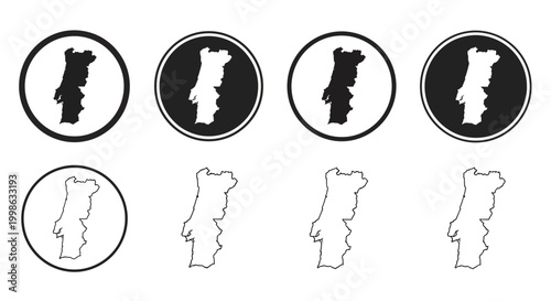Portugal map icons, vector illustrations, black and white, 6 elements