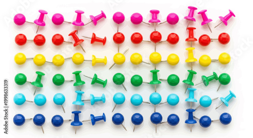 Colorful push pins, thumbtacks, drawing pins, multicolor, stationery, office supplies
