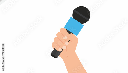 Microphone, Hand Holding Microphone, Speaking Icon, Voice Illustration, Blue Microphone, Vector Microphone