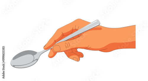 Hand holding spoon, silverware icon, flat design, food and drink symbol, vector illustration