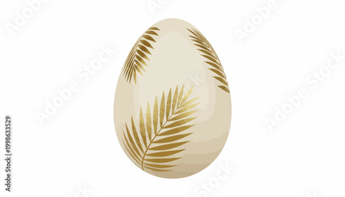 Easter egg, gold palm leaves, cream background, decorative egg, luxury holiday decoration