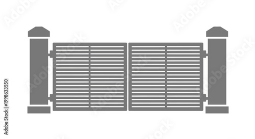 Gray metal gate, closed fence, security barrier, industrial entrance, metalwork structure