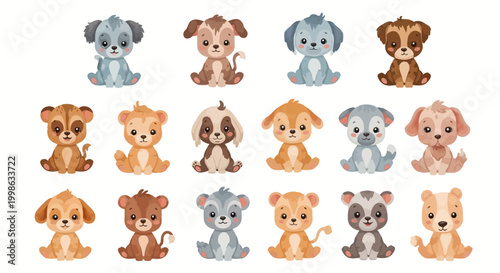 Cute dog icons, puppy illustrations, 20 cartoon dogs, vector pets
