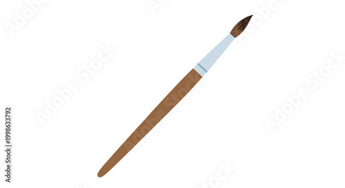 Paintbrush, artistic tool, vector illustration, brown handle, white ferrule