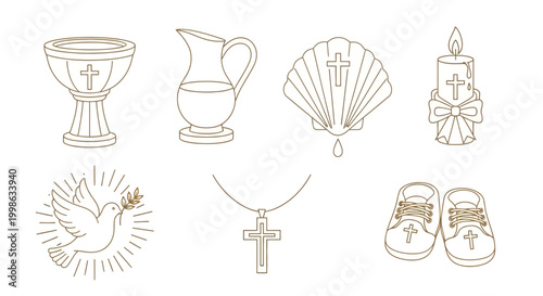 Фотография Baptism icons, Christian symbols, religious illustrations, 7 sacred elements