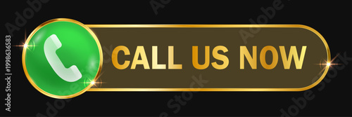 Call Us Now Gold Button with Phone Icon, Premium Call to Action Banner, Luxury Contact UI Design for Business Marketing Vector Illustration