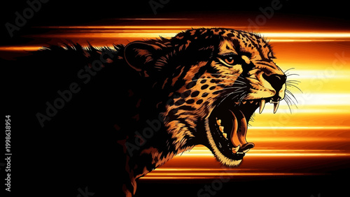 Furious Cheetah Roaring with Speed Lines, Aggressive Predator, Wild Animal