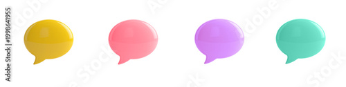 Modern Colorful Array of Glossy Speech Bubbles Isolated on Transparent Background