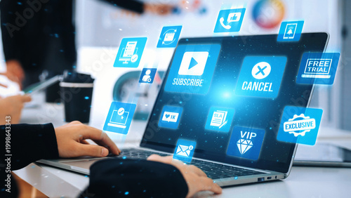 Quadro su tela Concept of subscription services provides exclusive digital content