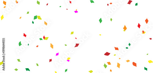Bright multicolor confetti background, vibrant scattered paper pieces floating on white, festive abstract texture with lively colors, cheerful vector design for parties and celebrations