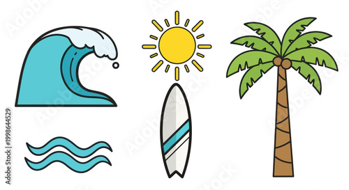 Tropical Vacation Icon Set Graphics.
