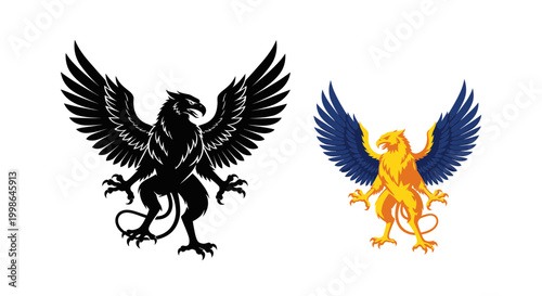 Griffin Silhouette and Colorful Illustration