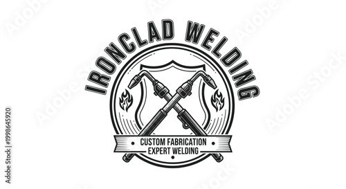 Ironclad Welding Logo: Custom Fabrication, Expert Welding, Crossed Torches Emblem