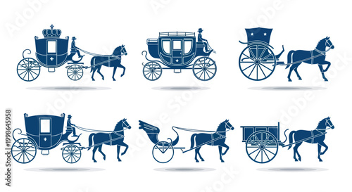 Vintage Horse Carriage Icons Set - Royal Coach and Wagon Illustrations