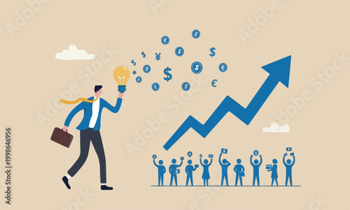 Fundraising idea, innovative project, donation, investing or VC venture capital to support startup idea concept, business people donate or contribute fund raiser new lightbulb project.