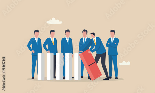 Reliability, responsible, supported partner concept, reliable businessman leader protect domino from collapse on colleagues