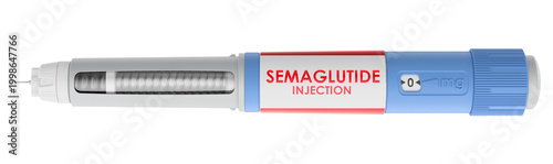 Semaglutide injection pen. Medical injector for diabetes treatment and weight loss therapy, 3d rendering