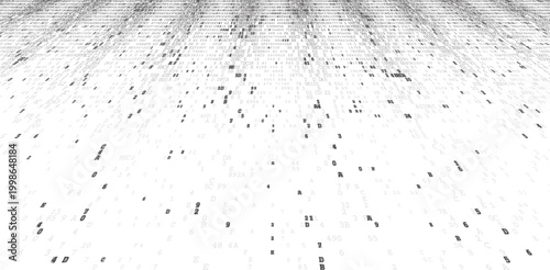 Digital Rainfall. Panoramic Binary Stream with Dynamic Perspective and Depth. Perspective.