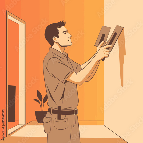 Dedicated craftsman applying a smooth coat to an interior wall, enhancing home aesthetics during a precise remodeling project with professional tools