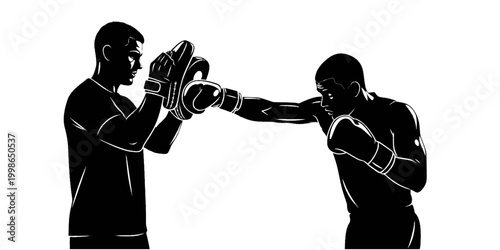 Trainer holding Focus Mitts for Boxer Silhouette Vector