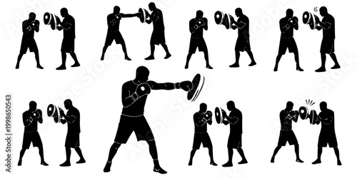 Trainer holding Focus Mitts for Boxer Silhouette Vector
