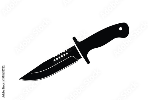 A stark black knife design sharply defined against a white background silhouette