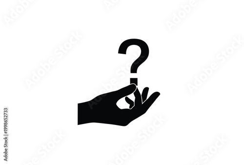 A hand holding a question mark a symbol of inquiry silhouette