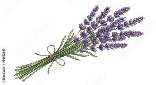 Tied Lavender Flower Bundle Watercolor Illustration Isolated