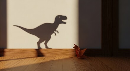 Shadow of Dinosaur Cast on Wall by Window Light.