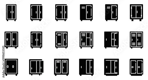 20 Safe, Vault, Lockbox, Secure Box, Money Box, Treasure Chest icons, black, vector