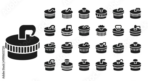 Black and white camera shutter icons, 25 camera shutter vector graphics, photography symbols, shutter release signs