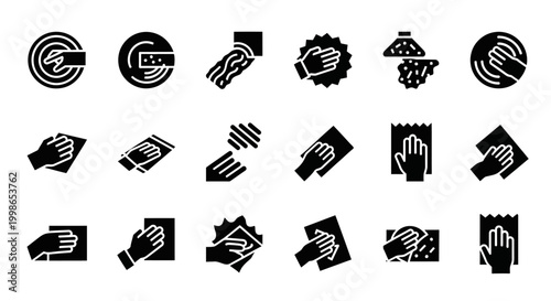 Hand icons, black and white hand symbols, hand gesture illustrations, 20 hand icons set