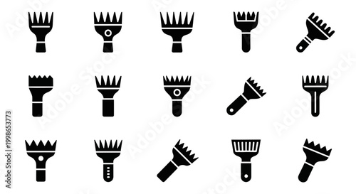 Black hair clippers, haircut tools, barber equipment, grooming icons, vector set