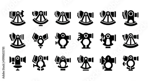 spotlight icons, black silhouette stage lights, theater lighting, vector graphics