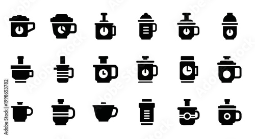 Coffee Cup Icons, Vector Coffee Symbols, Black Coffee Mugs, Beverage Signs