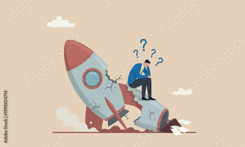Fail The of the illustration is modern, flat design with clean lines and minimal shading crash launching space rocket metaphor of new business failure