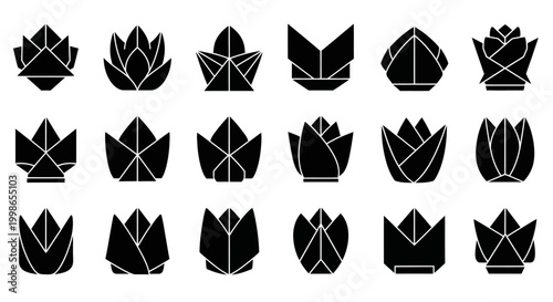 Black Tulip Icons, Vector Floral Symbols, Dark Flower Graphics, 20 Tulip Shapes