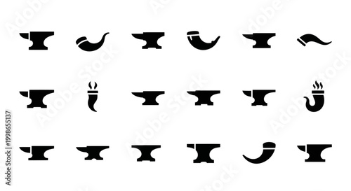 Black anvil, anvil icons, metalwork symbols, industrial signs, 20 silhouette graphics