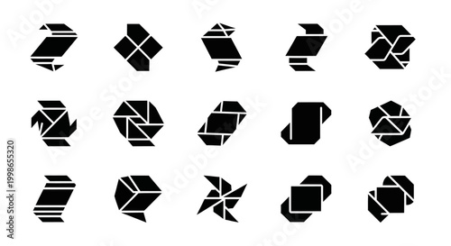Camera shutter, photography icons, black and white, 15 symbol set, vector graphics
