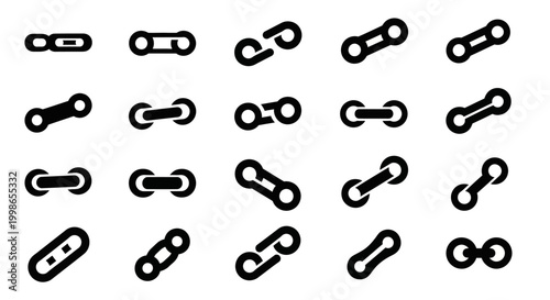 Chain link icons, chain links set, 20 black chain link symbols, chain link collection, vector chain links