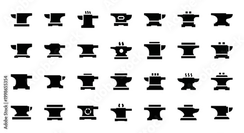 Black Anvil Icons, Industrial Symbols, Metalworking Logos, Vector Graphics