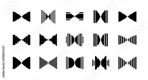 20 Black and White Bow Tie, Tuxedo, Vector Icons, Set of 20, Graphic Elements, Fashion Accessories