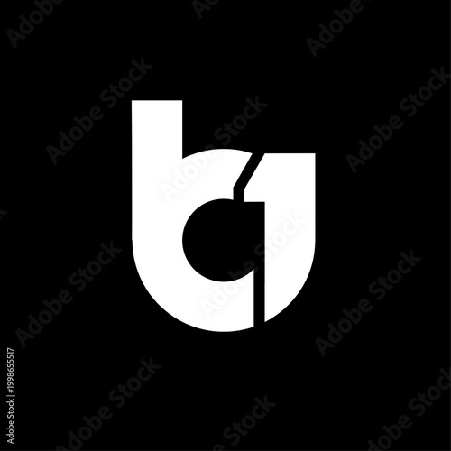 Modern Abstract B1 Logo Design in Black and White, Combining Stylized Letter B and Number 1 for Minimalist Branding