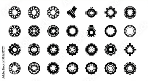 Gear icons, mechanical symbols, industrial graphics, 40 black and white cogs
