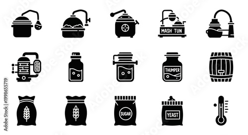 Coffee, espresso, brewing, icons, 16 black vector graphics, coffee shop, cafe, restaurant, food and beverage, symbols, signs